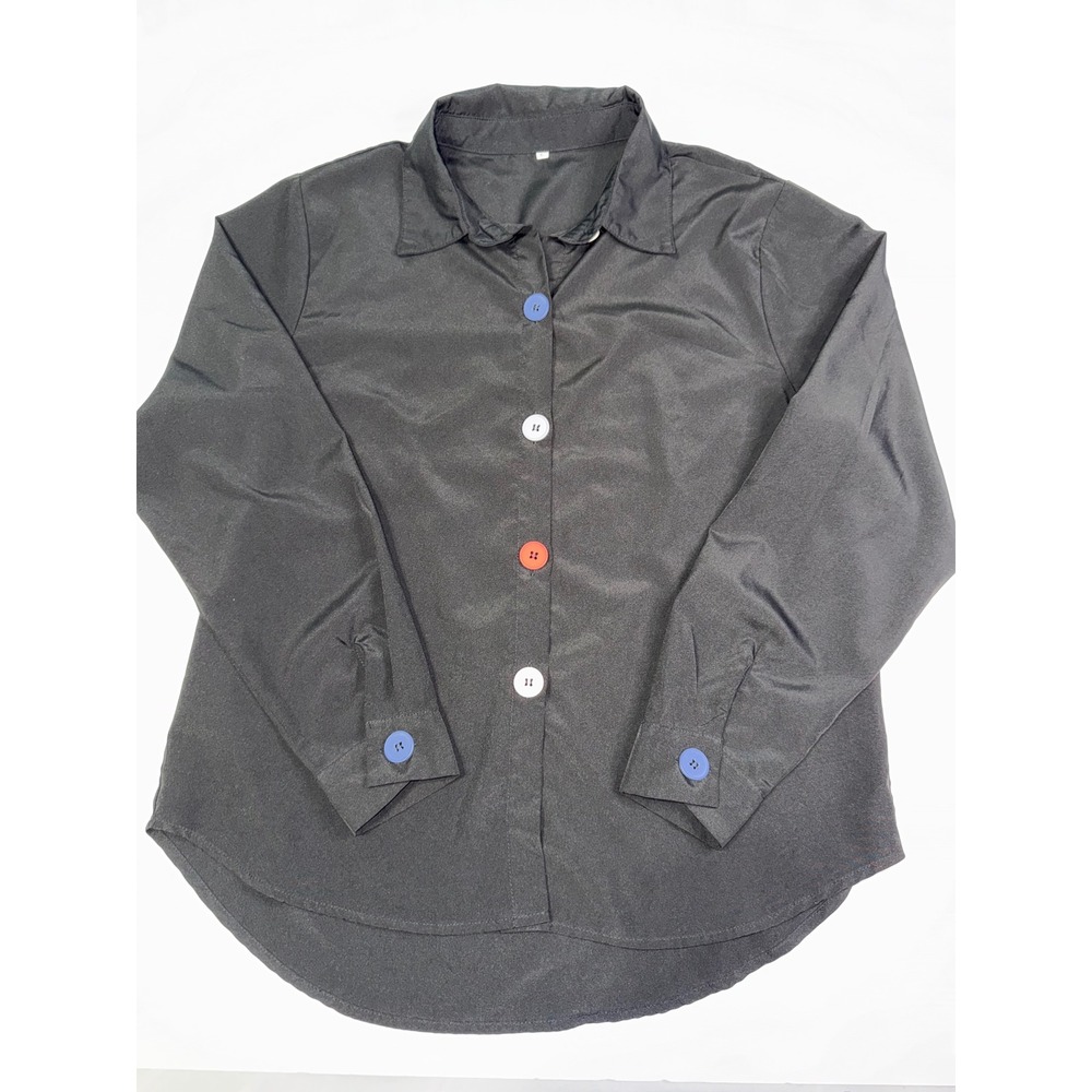 Womens Black Long Sleeve Blouse with Multi Color Buttons Size L
